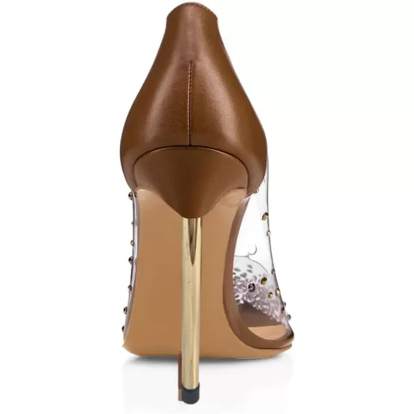 imageFSJ Women Studded Pointed Toe Transparent Pumps High Heels Shoes with Cute Bowknot US Size 415 MBrown2