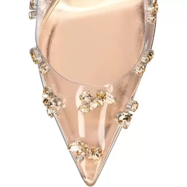 imageFSJ Women Studded Pointed Toe Transparent Pumps High Heels Shoes with Cute Bowknot US Size 415 MChampagne