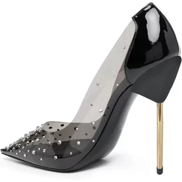 imageFSJ Women Studded Pointed Toe Transparent Pumps High Heels Shoes with Cute Bowknot US Size 415 MEvening Black