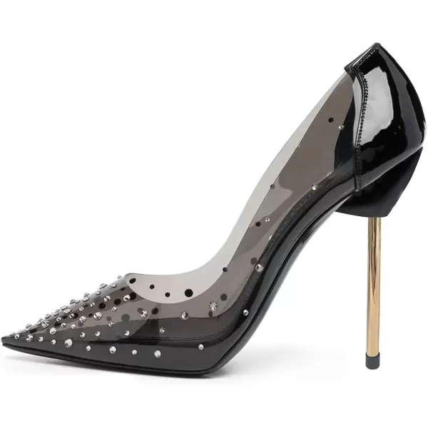 imageFSJ Women Studded Pointed Toe Transparent Pumps High Heels Shoes with Cute Bowknot US Size 415 MEvening Black