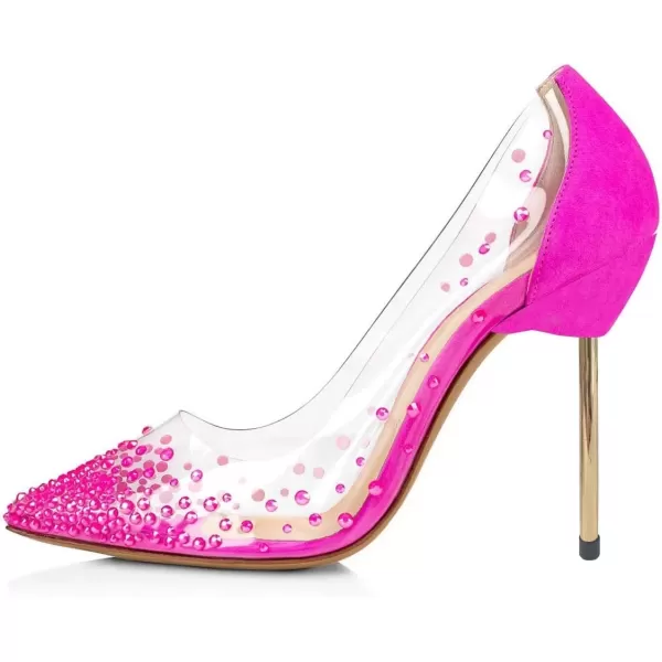 imageFSJ Women Studded Pointed Toe Transparent Pumps High Heels Shoes with Cute Bowknot US Size 415 MFuchsia