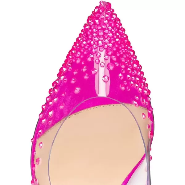 imageFSJ Women Studded Pointed Toe Transparent Pumps High Heels Shoes with Cute Bowknot US Size 415 MFuchsia