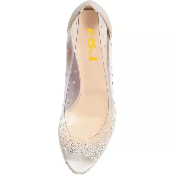 imageFSJ Women Studded Pointed Toe Transparent Pumps High Heels Shoes with Cute Bowknot US Size 415 MGold