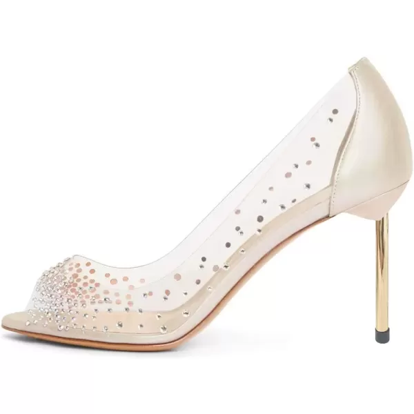 imageFSJ Women Studded Pointed Toe Transparent Pumps High Heels Shoes with Cute Bowknot US Size 415 MGold