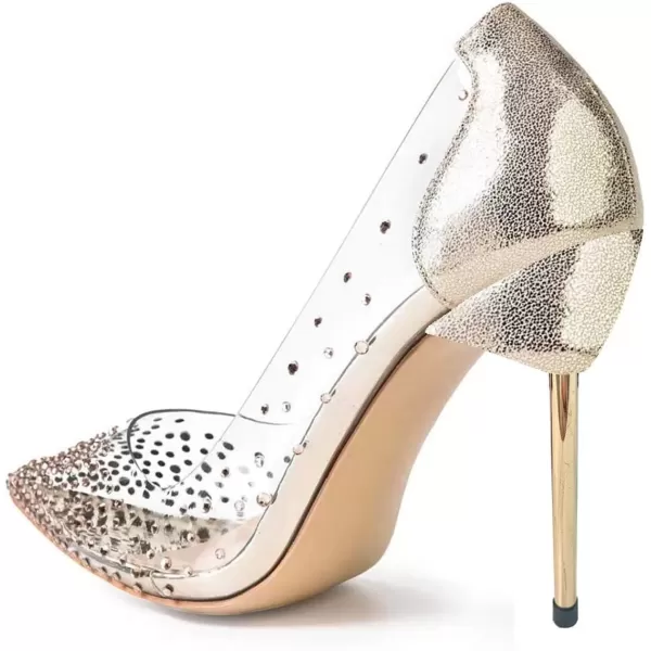 imageFSJ Women Studded Pointed Toe Transparent Pumps High Heels Shoes with Cute Bowknot US Size 415 MGold2