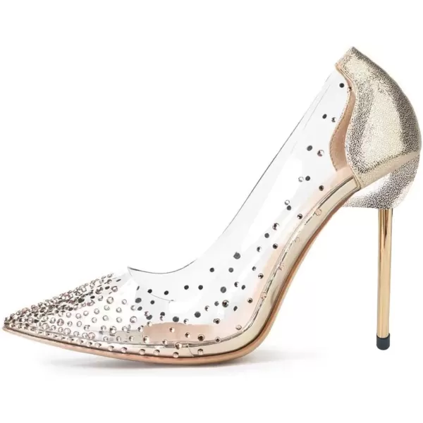 imageFSJ Women Studded Pointed Toe Transparent Pumps High Heels Shoes with Cute Bowknot US Size 415 MGold2