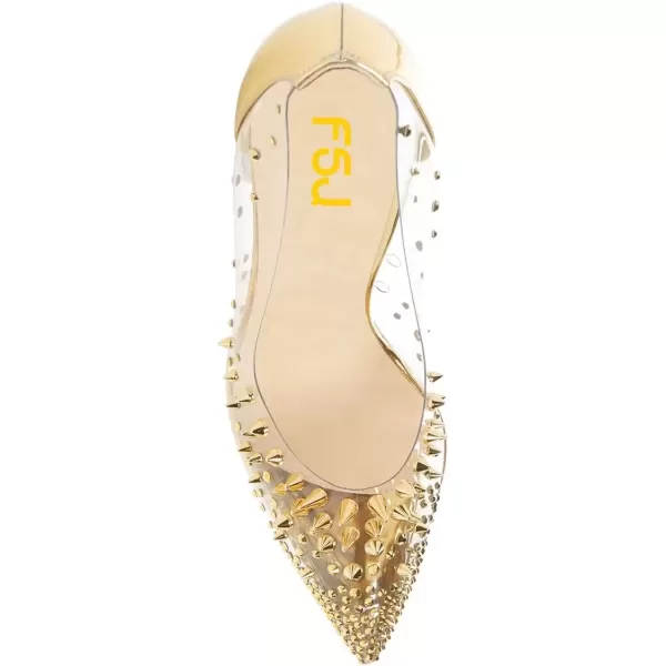 imageFSJ Women Studded Pointed Toe Transparent Pumps High Heels Shoes with Cute Bowknot US Size 415 MGold4