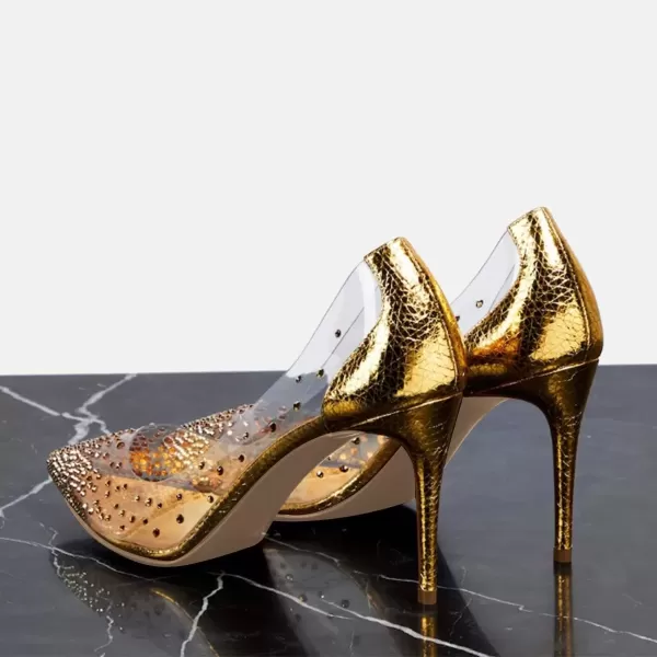 imageFSJ Women Studded Pointed Toe Transparent Pumps High Heels Shoes with Cute Bowknot US Size 415 MGolden