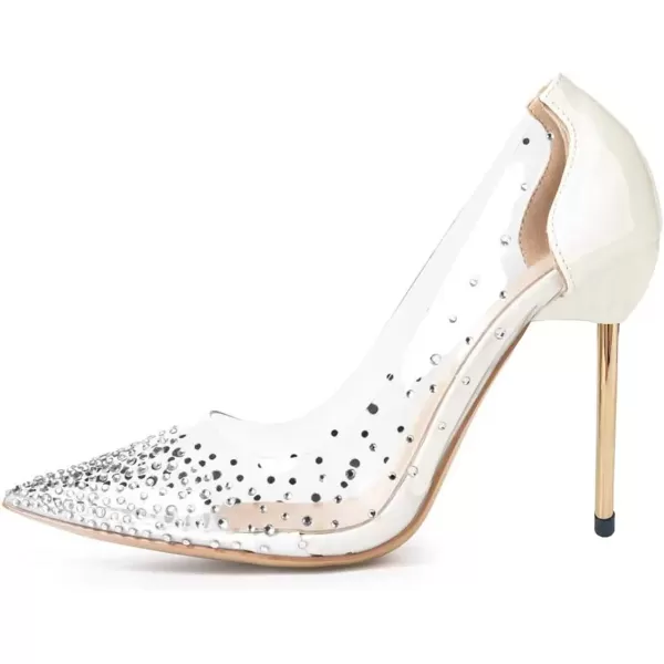 imageFSJ Women Studded Pointed Toe Transparent Pumps High Heels Shoes with Cute Bowknot US Size 415 MIvory