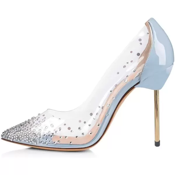 imageFSJ Women Studded Pointed Toe Transparent Pumps High Heels Shoes with Cute Bowknot US Size 415 MLight Blue