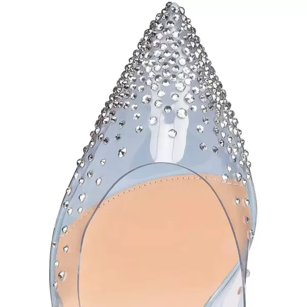 imageFSJ Women Studded Pointed Toe Transparent Pumps High Heels Shoes with Cute Bowknot US Size 415 MLight Blue