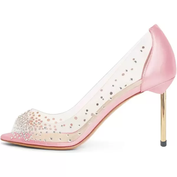 imageFSJ Women Studded Pointed Toe Transparent Pumps High Heels Shoes with Cute Bowknot US Size 415 MLight Pink12