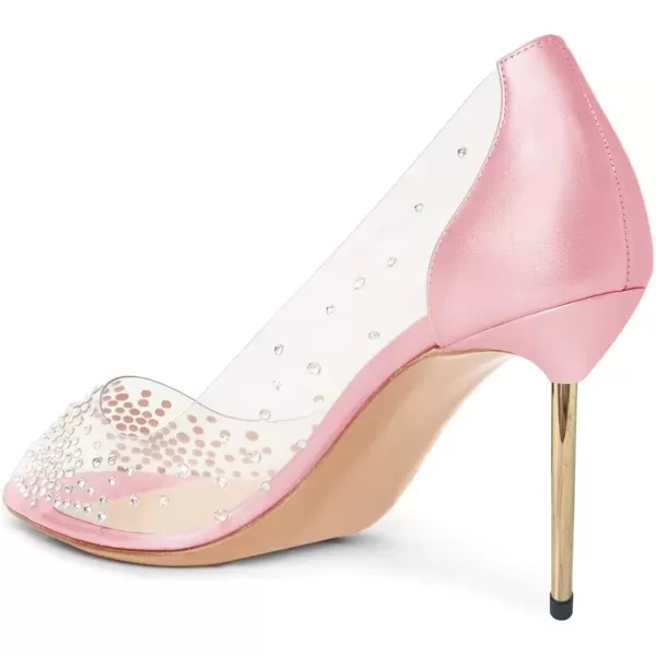 imageFSJ Women Studded Pointed Toe Transparent Pumps High Heels Shoes with Cute Bowknot US Size 415 MLight Pink12