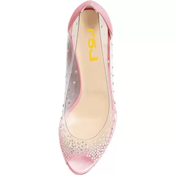 imageFSJ Women Studded Pointed Toe Transparent Pumps High Heels Shoes with Cute Bowknot US Size 415 MLight Pink12