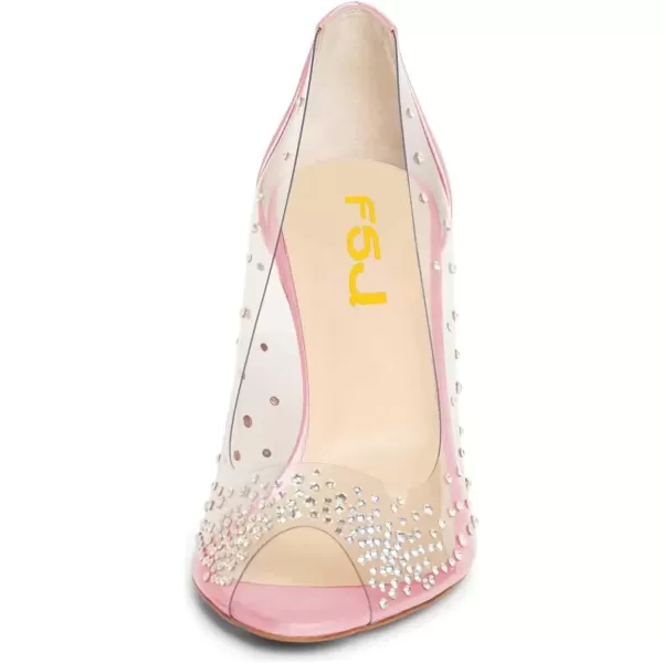 imageFSJ Women Studded Pointed Toe Transparent Pumps High Heels Shoes with Cute Bowknot US Size 415 MLight Pink12