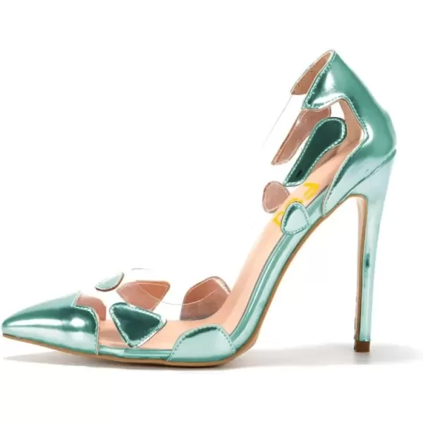 imageFSJ Women Studded Pointed Toe Transparent Pumps High Heels Shoes with Cute Bowknot US Size 415 MMint Green