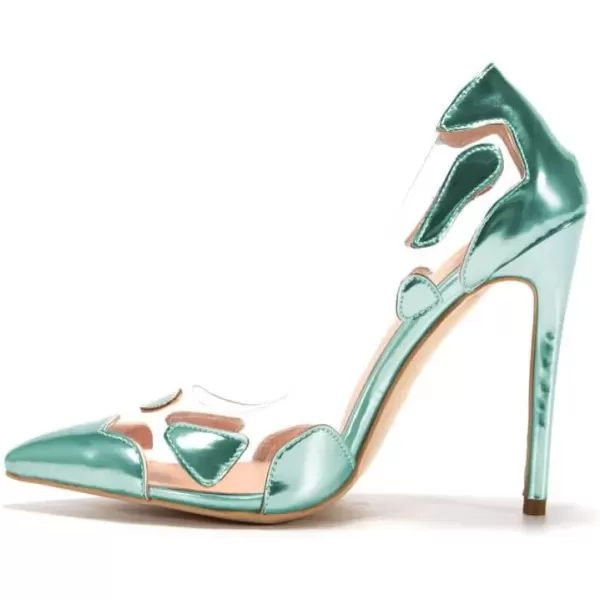 imageFSJ Women Studded Pointed Toe Transparent Pumps High Heels Shoes with Cute Bowknot US Size 415 MMint Green