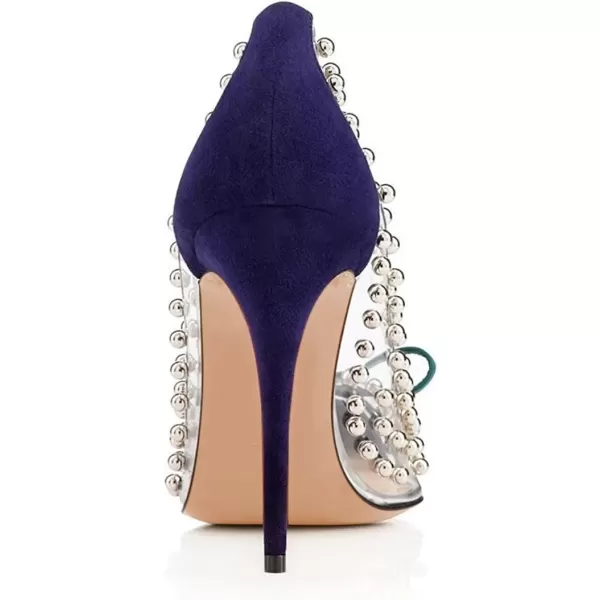 imageFSJ Women Studded Pointed Toe Transparent Pumps High Heels Shoes with Cute Bowknot US Size 415 MNavy