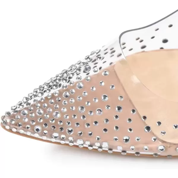 imageFSJ Women Studded Pointed Toe Transparent Pumps High Heels Shoes with Cute Bowknot US Size 415 MNude