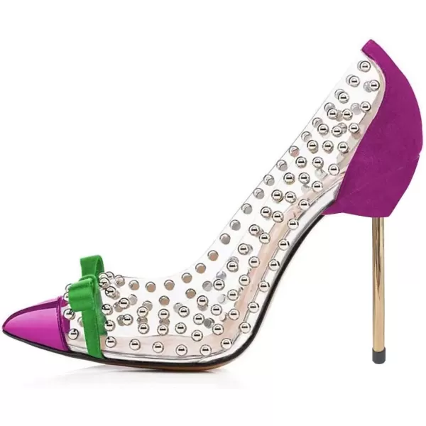 imageFSJ Women Studded Pointed Toe Transparent Pumps High Heels Shoes with Cute Bowknot US Size 415 MPurple