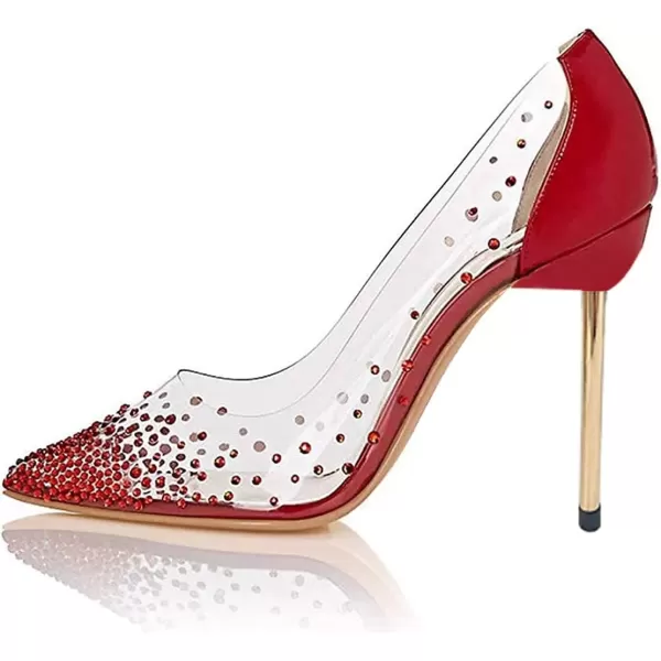 imageFSJ Women Studded Pointed Toe Transparent Pumps High Heels Shoes with Cute Bowknot US Size 415 MRed2