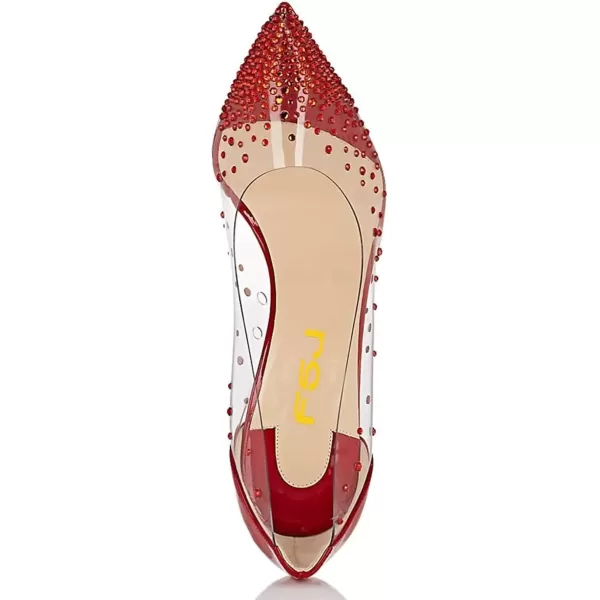 imageFSJ Women Studded Pointed Toe Transparent Pumps High Heels Shoes with Cute Bowknot US Size 415 MRed2
