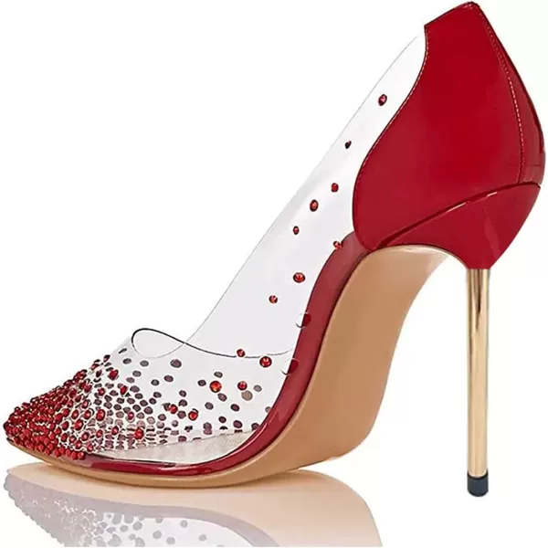 imageFSJ Women Studded Pointed Toe Transparent Pumps High Heels Shoes with Cute Bowknot US Size 415 MRed2