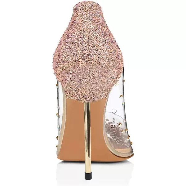imageFSJ Women Studded Pointed Toe Transparent Pumps High Heels Shoes with Cute Bowknot US Size 415 MRosy Goldglitter