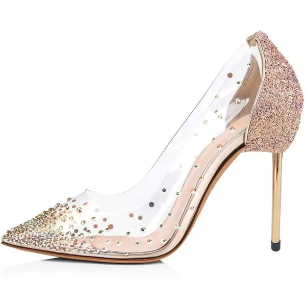 imageFSJ Women Studded Pointed Toe Transparent Pumps High Heels Shoes with Cute Bowknot US Size 415 MRosy Goldglitter