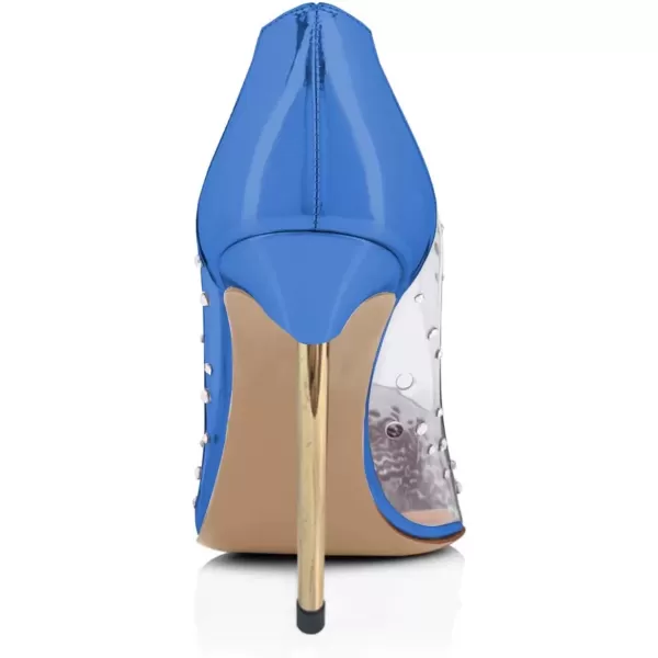 imageFSJ Women Studded Pointed Toe Transparent Pumps High Heels Shoes with Cute Bowknot US Size 415 MRoyal Blue