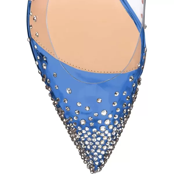 imageFSJ Women Studded Pointed Toe Transparent Pumps High Heels Shoes with Cute Bowknot US Size 415 MRoyal Blue