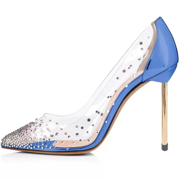 imageFSJ Women Studded Pointed Toe Transparent Pumps High Heels Shoes with Cute Bowknot US Size 415 MRoyal Blue