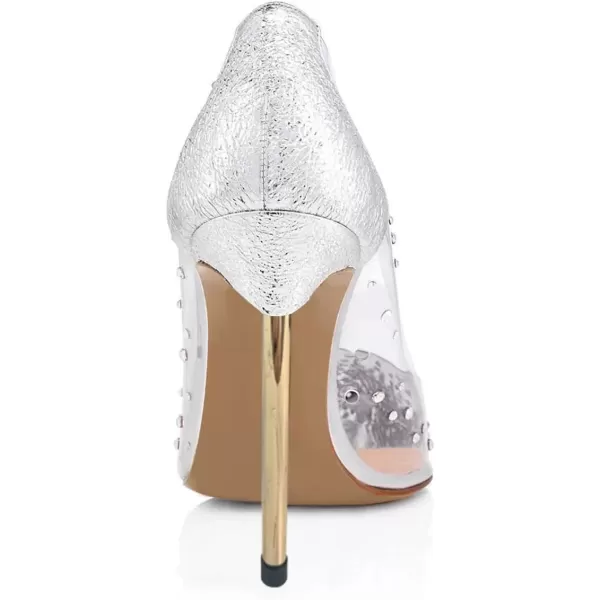 imageFSJ Women Studded Pointed Toe Transparent Pumps High Heels Shoes with Cute Bowknot US Size 415 MSilver