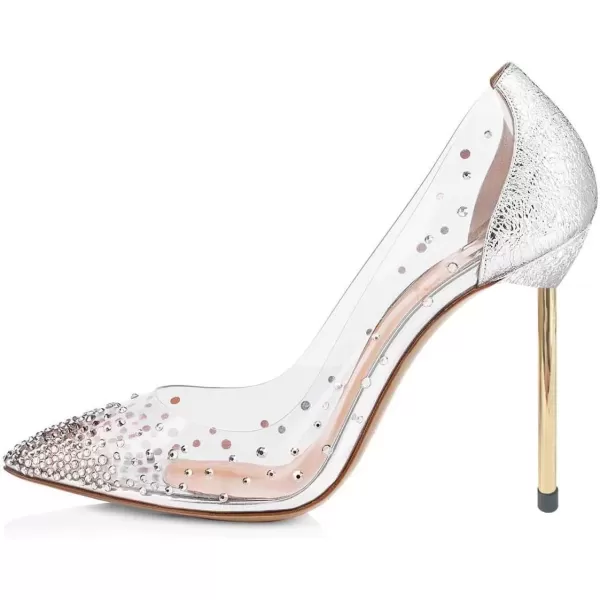 imageFSJ Women Studded Pointed Toe Transparent Pumps High Heels Shoes with Cute Bowknot US Size 415 MSilver