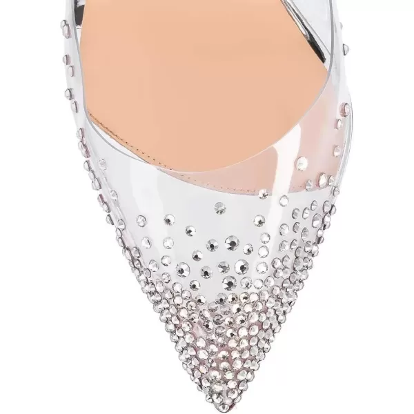 imageFSJ Women Studded Pointed Toe Transparent Pumps High Heels Shoes with Cute Bowknot US Size 415 MSilver