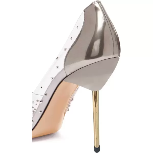 imageFSJ Women Studded Pointed Toe Transparent Pumps High Heels Shoes with Cute Bowknot US Size 415 MSilver Gray