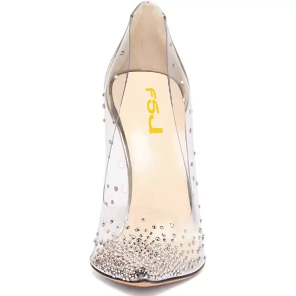 imageFSJ Women Studded Pointed Toe Transparent Pumps High Heels Shoes with Cute Bowknot US Size 415 MSilver Gray