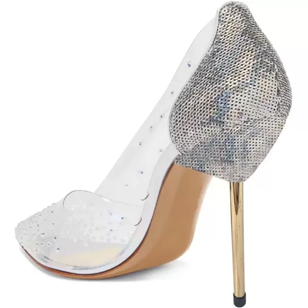 imageFSJ Women Studded Pointed Toe Transparent Pumps High Heels Shoes with Cute Bowknot US Size 415 MSilver Sequins12 Cm