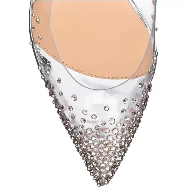 imageFSJ Women Studded Pointed Toe Transparent Pumps High Heels Shoes with Cute Bowknot US Size 415 MSilver2