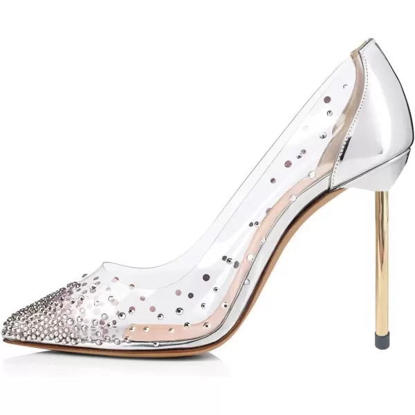 imageFSJ Women Studded Pointed Toe Transparent Pumps High Heels Shoes with Cute Bowknot US Size 415 MSilver2