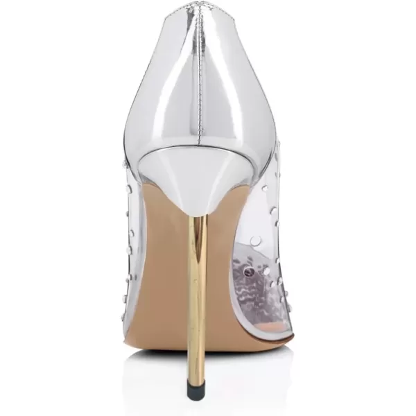 imageFSJ Women Studded Pointed Toe Transparent Pumps High Heels Shoes with Cute Bowknot US Size 415 MSilver2