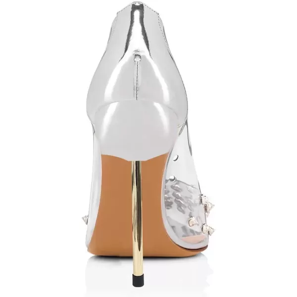 imageFSJ Women Studded Pointed Toe Transparent Pumps High Heels Shoes with Cute Bowknot US Size 415 MSilver3