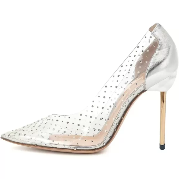 imageFSJ Women Studded Pointed Toe Transparent Pumps High Heels Shoes with Cute Bowknot US Size 415 MSilver4