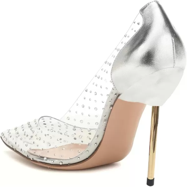 imageFSJ Women Studded Pointed Toe Transparent Pumps High Heels Shoes with Cute Bowknot US Size 415 MSilver4
