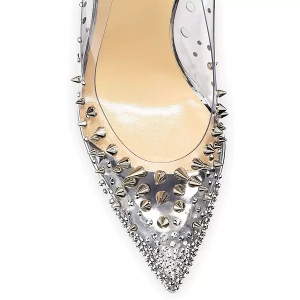 imageFSJ Women Studded Pointed Toe Transparent Pumps High Heels Shoes with Cute Bowknot US Size 415 MSilver5