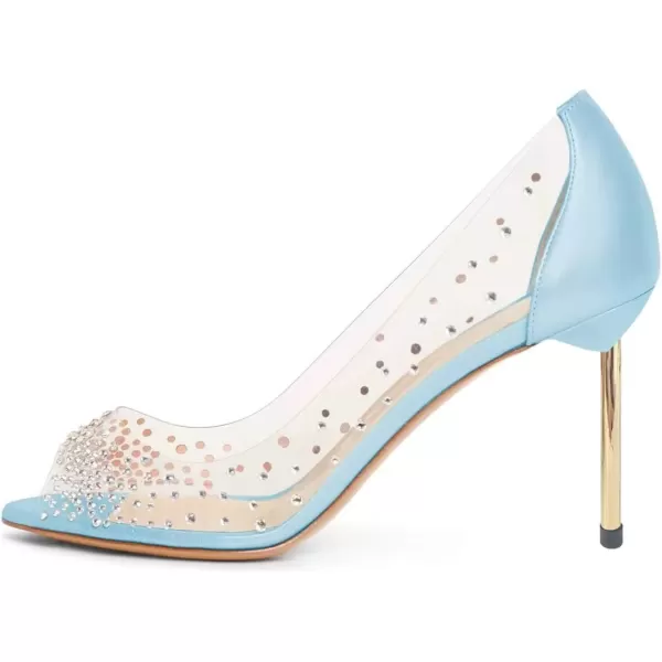 imageFSJ Women Studded Pointed Toe Transparent Pumps High Heels Shoes with Cute Bowknot US Size 415 MSky Blue
