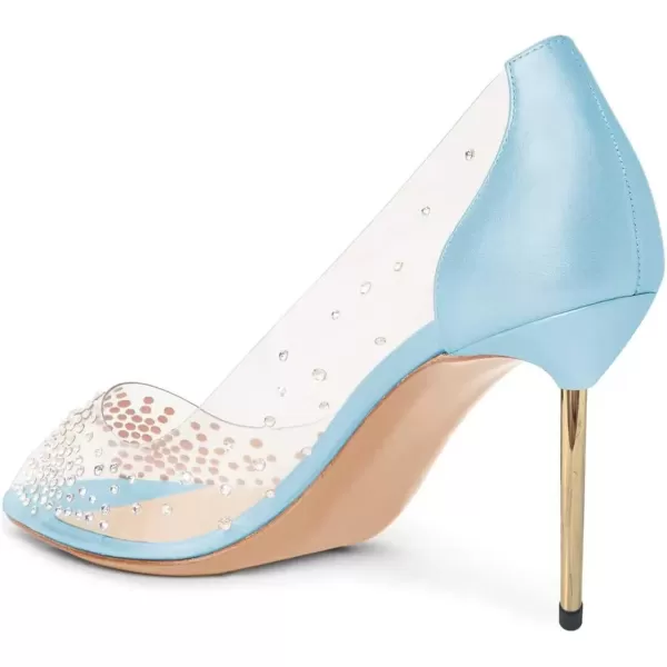 imageFSJ Women Studded Pointed Toe Transparent Pumps High Heels Shoes with Cute Bowknot US Size 415 MSky Blue