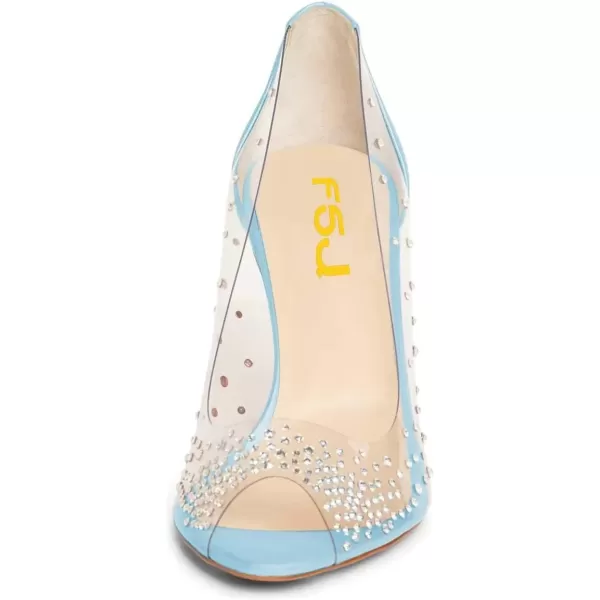 imageFSJ Women Studded Pointed Toe Transparent Pumps High Heels Shoes with Cute Bowknot US Size 415 MSky Blue
