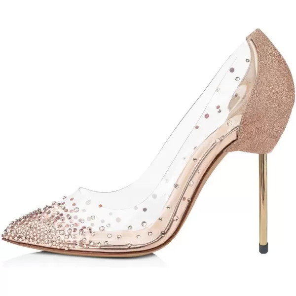 imageFSJ Women Studded Pointed Toe Transparent Pumps High Heels Shoes with Cute Bowknot US Size 415 MSparkle Pink