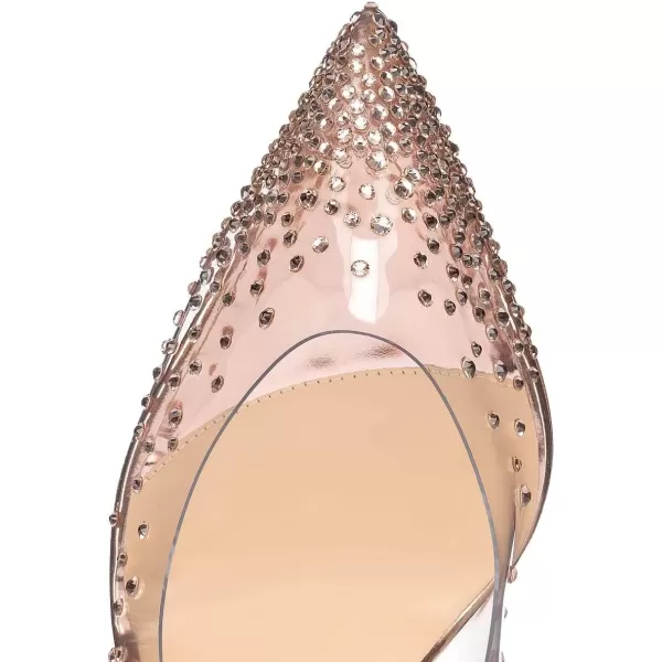 imageFSJ Women Studded Pointed Toe Transparent Pumps High Heels Shoes with Cute Bowknot US Size 415 MSparkle Pink